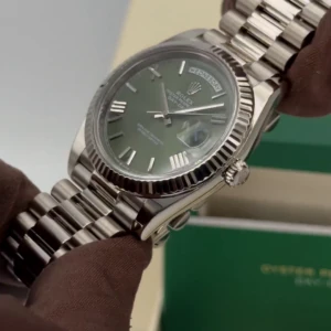RLX Day-Date "President" 40mm White Gold Green Roman Dial - 228239