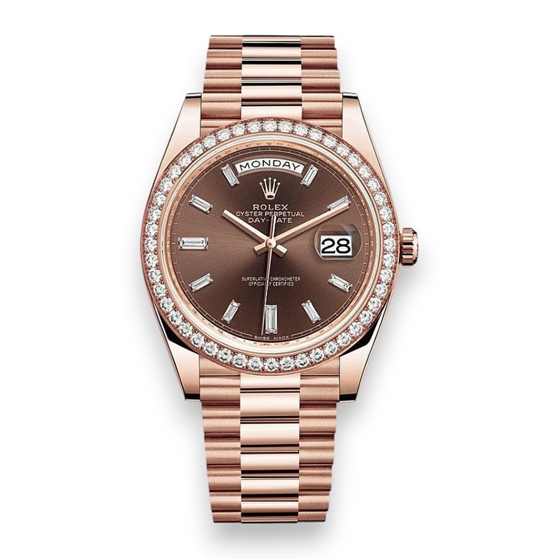 RLX Day-Date 40mm Chocolate Dial and Diamond Bezel 228345rbr-0024