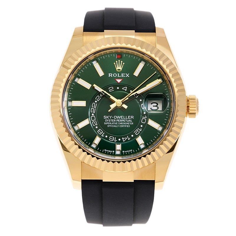RLX Sky-Dweller 42mm Yellow Gold Bright Green Dial Oysterflex - 336238 - New 2025 Release
