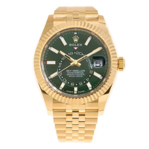 RLX Sky-Dweller 42mm 336938-0007/0008 Yellow Gold Bright Green Dial Jubilee