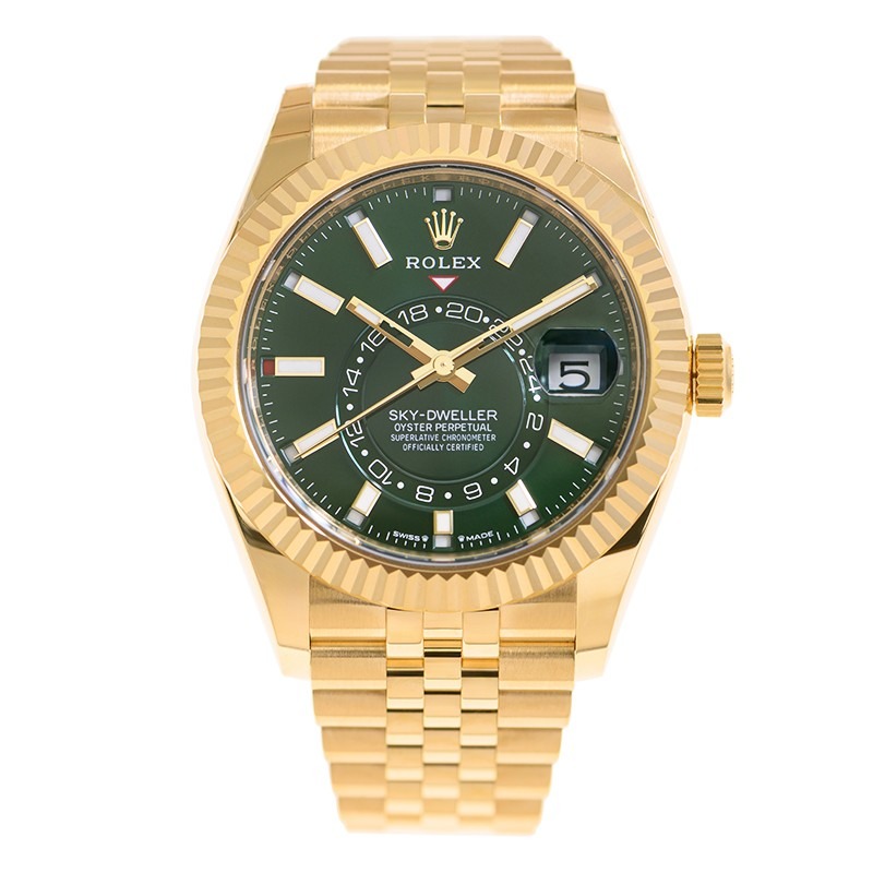 RLX Sky-Dweller 42mm 336938-0007/0008 Yellow Gold Bright Green Dial Jubilee