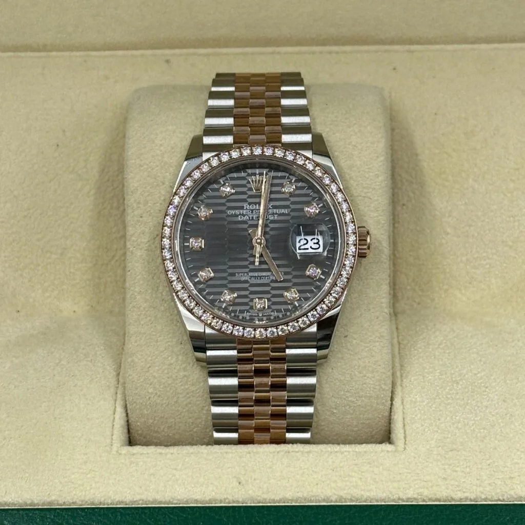 RLX Datejust 36mm 126281 Slate Fluted Motif Diamond Dial Diamond Bezel and Oyster Bracelet
