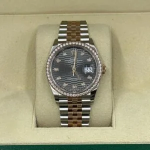 RLX Datejust 36mm 126281 Slate Fluted Motif Diamond Dial Diamond Bezel and Oyster Bracelet