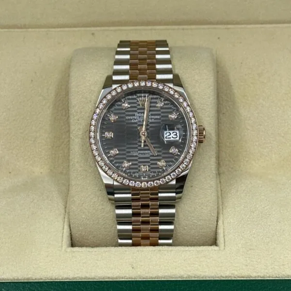 RLX Datejust 36mm 126281 Slate Fluted Motif Diamond Dial Diamond Bezel and Oyster Bracelet