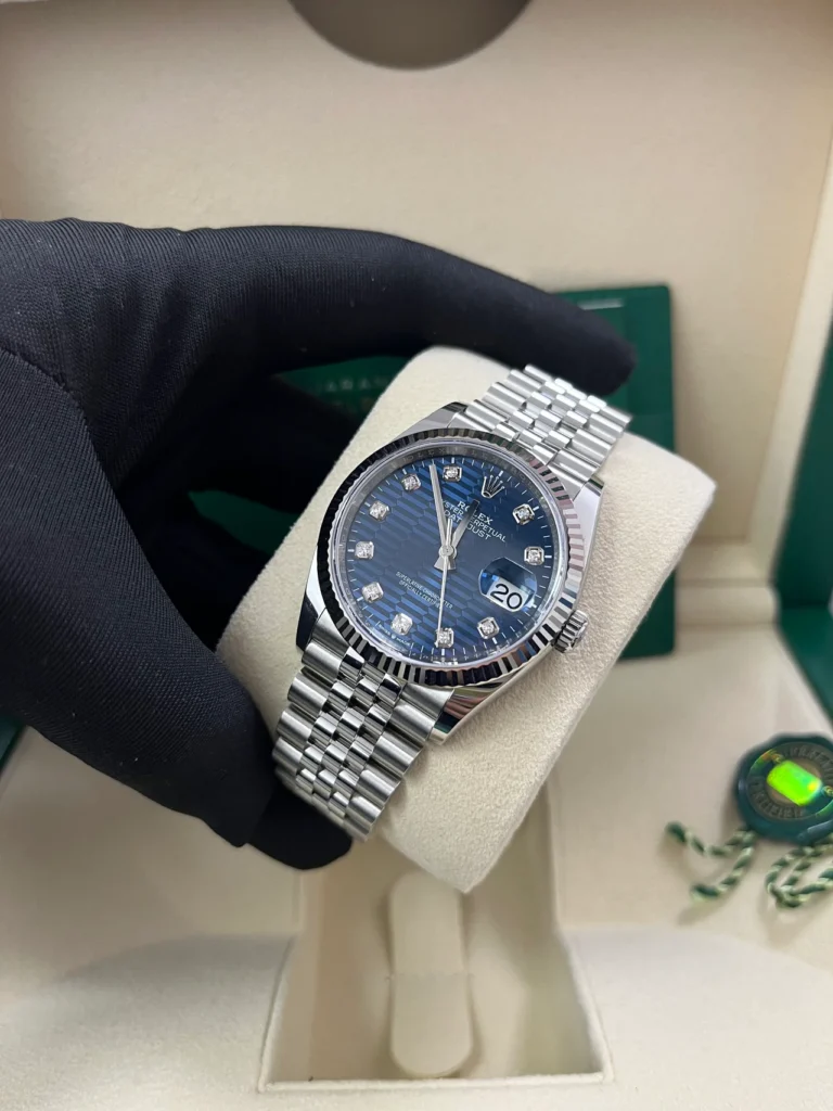 RLX Datejust 36mm 126234 Blue Fluted Motif Diamond Dial Jubilee Bracelet Watch