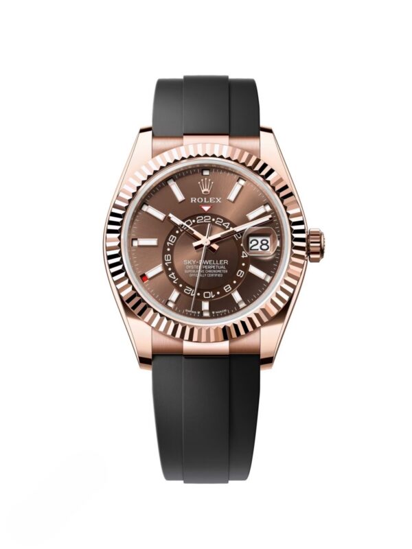 RLX Sky-Dweller 42mm Rose Gold Chocolate Dial Oysterflex - 336235