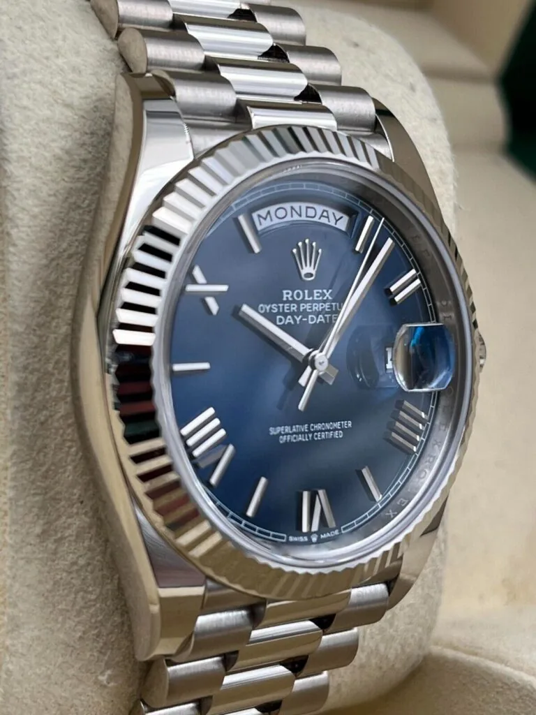 RLX Day-Date "President" 40mm White Gold Blue Roman Dial - 228239