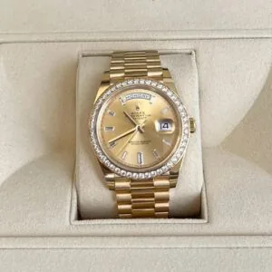 RLX Day-Date 40mm Champagne Diamond Dial and Bezel Yellow Gold President Bracelet 228348RBR-0002