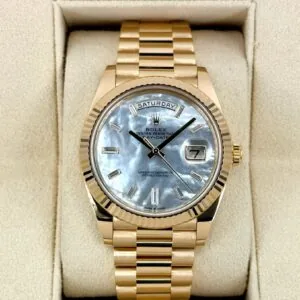 RLX Day-Date 40mm Yellow Gold President Mother of Pearl Diamond Baguette Dial - 228238