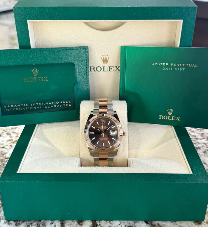 RLX Datejust 41mm 126301 Chocolate Index Oyster Steel and Everose Gold Watch
