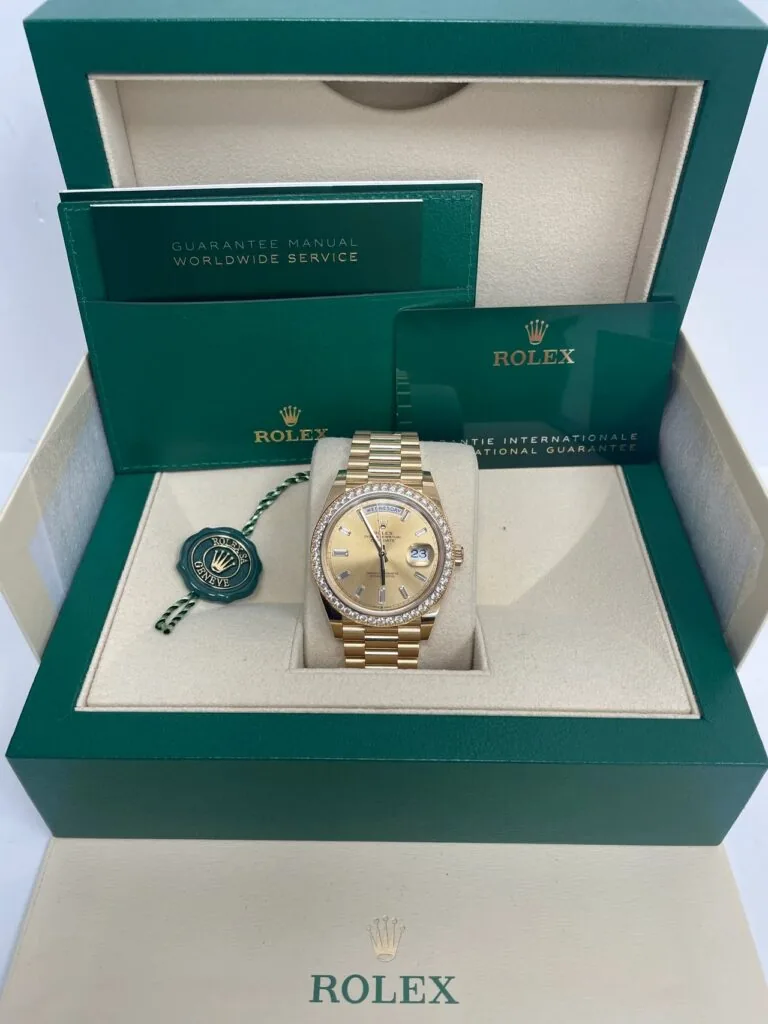 RLX Day-Date 40mm Champagne Diamond Dial and Bezel Yellow Gold President Bracelet 228348RBR-0002