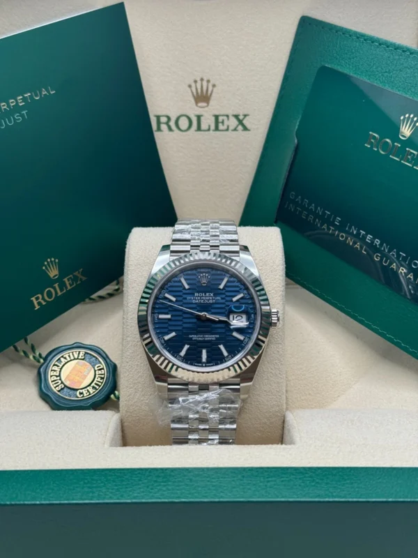 RLX Datejust 41mm Blue Fluted Motif Index Dial Jubilee Bracelet Watch - 126334