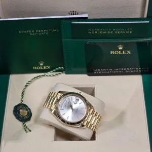 RLX Day-Date "President" 40mm Yellow Gold Silver Index Dial - 228238
