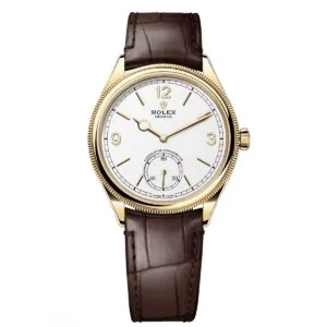 Rolex 1908 Yellow Gold White Dial Brown Alligator Strap - 52508-0006