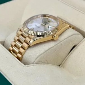RLX Day-Date "President" 40mm Yellow Gold Silver Roman Dial - 228238