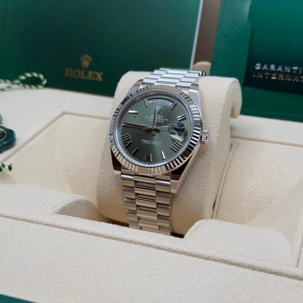 RLX Day-Date "President" 40mm Platinum Green Olive Roman Dial - 228236