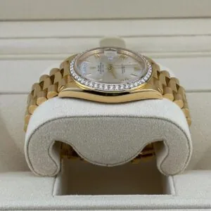 RLX Day-Date 40mm Silver Roman Dial and Diamond Bezel Yellow Gold President Bracelet 228348RBR-0007