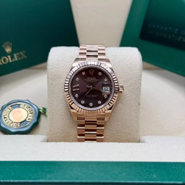 RLX Lady-Datejust 31mm 279175 Chocolate Diamond-Set Dial President Everose Gold
