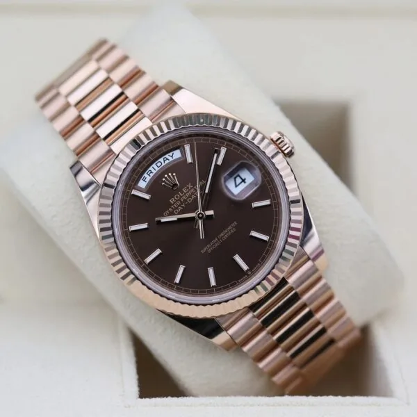 RLX Day-Date "President" 40mm Everose Gold Chocolate Index Dial - 228235