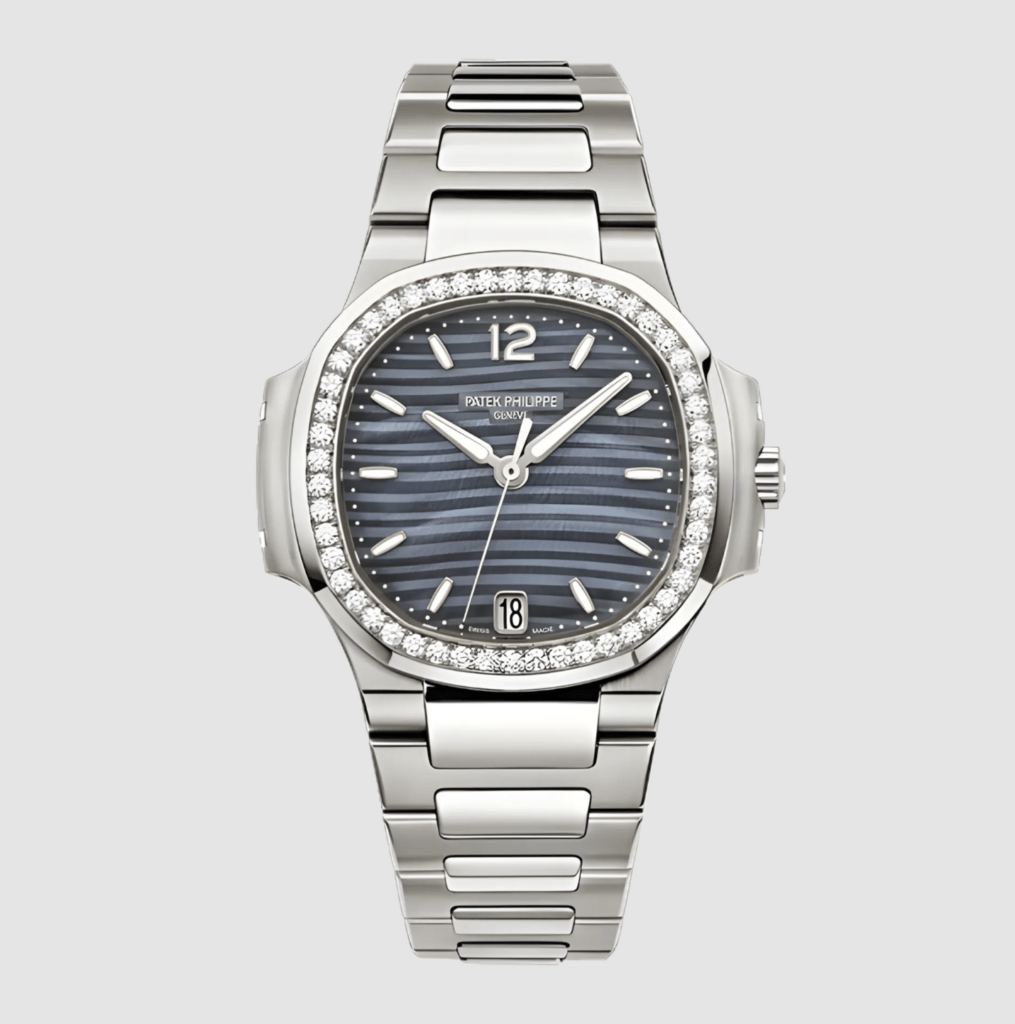 Patek Philippe Nautilus Blue Tinted Mother Of Pearl Dial Automatic Ladies Diamond Watch 7018/1A-010