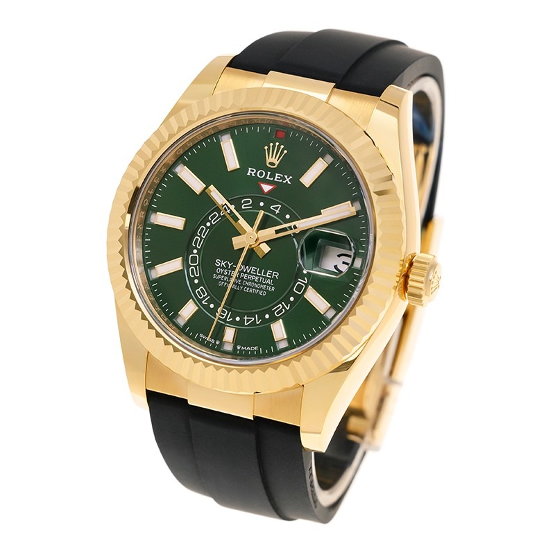 RLX Sky-Dweller 42mm Yellow Gold Bright Green Dial Oysterflex - 336238 - New 2025 Release
