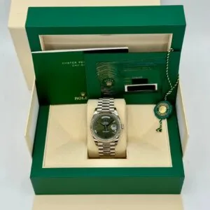 RLX Day-Date "President" 40mm White Gold Green Roman Dial - 228239