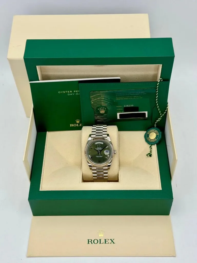 RLX Day-Date "President" 40mm White Gold Green Roman Dial - 228239
