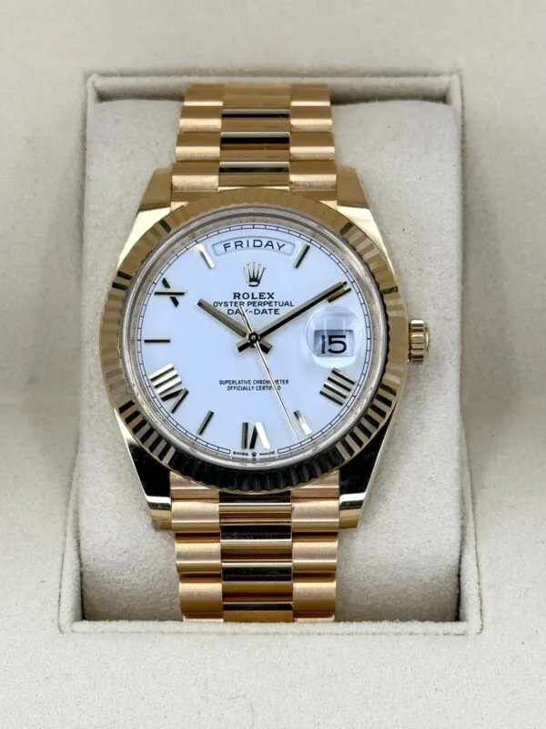 RLX Day-Date "President" 40mm Yellow Gold White Roman Dial - 228238