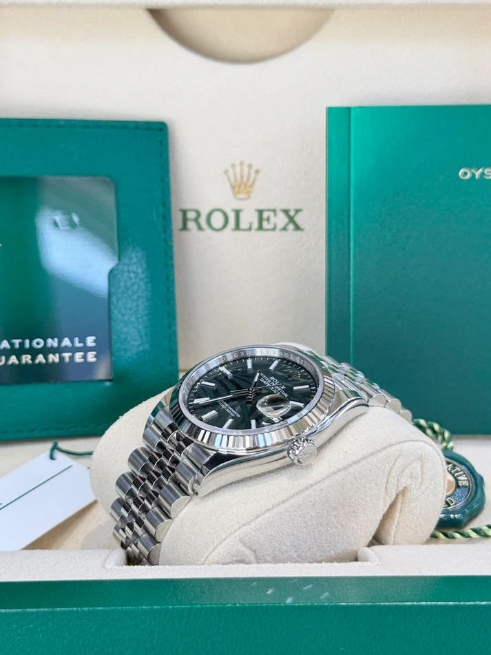 RLX Datejust 36mm 126234 Olive Green Palm Motif Dial Jubilee Stainless Steel Watch