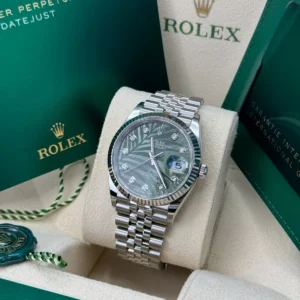 RLX Datejust 36mm 126234 Olive Green Palm Motif Diamond Dial Jubilee Stainless Steel Watch