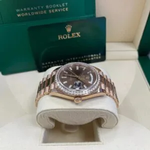 RLX Day-Date 40mm Chocolate Baguette Diamond Dial Diamond Bezel Dial Watch 228345RBR