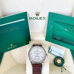 Rolex 1908 White Gold White Dial Brown Alligator Strap - 52509-0006