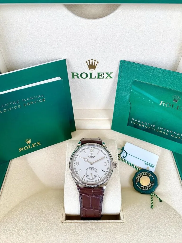 Rolex 1908 White Gold White Dial Brown Alligator Strap - 52509-0006