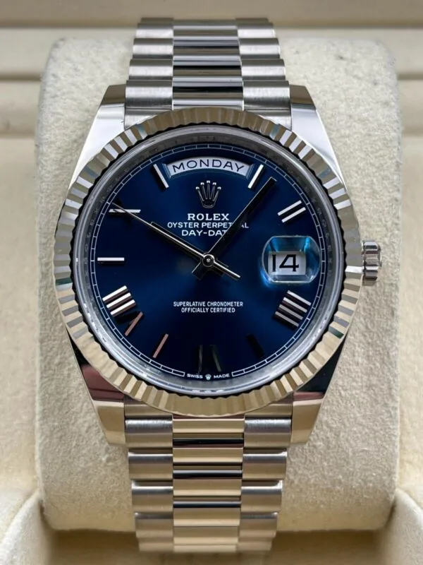 RLX Day-Date "President" 40mm White Gold Blue Roman Dial - 228239