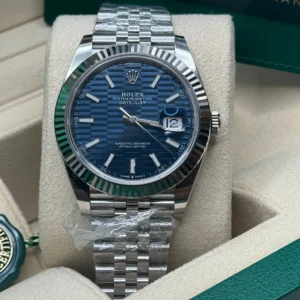 RLX Datejust 41mm Blue Fluted Motif Index Dial Jubilee Bracelet Watch - 126334