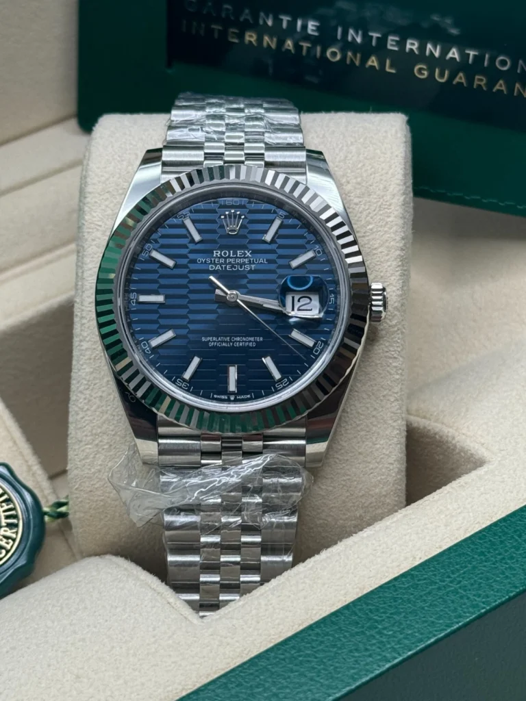 RLX Datejust 41mm Blue Fluted Motif Index Dial Jubilee Bracelet Watch - 126334