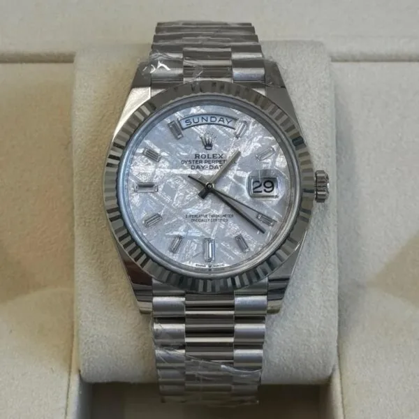 RLX Day-Date "President" 40mm Platinum Meteorite Diamond Baguette Dial - 228236