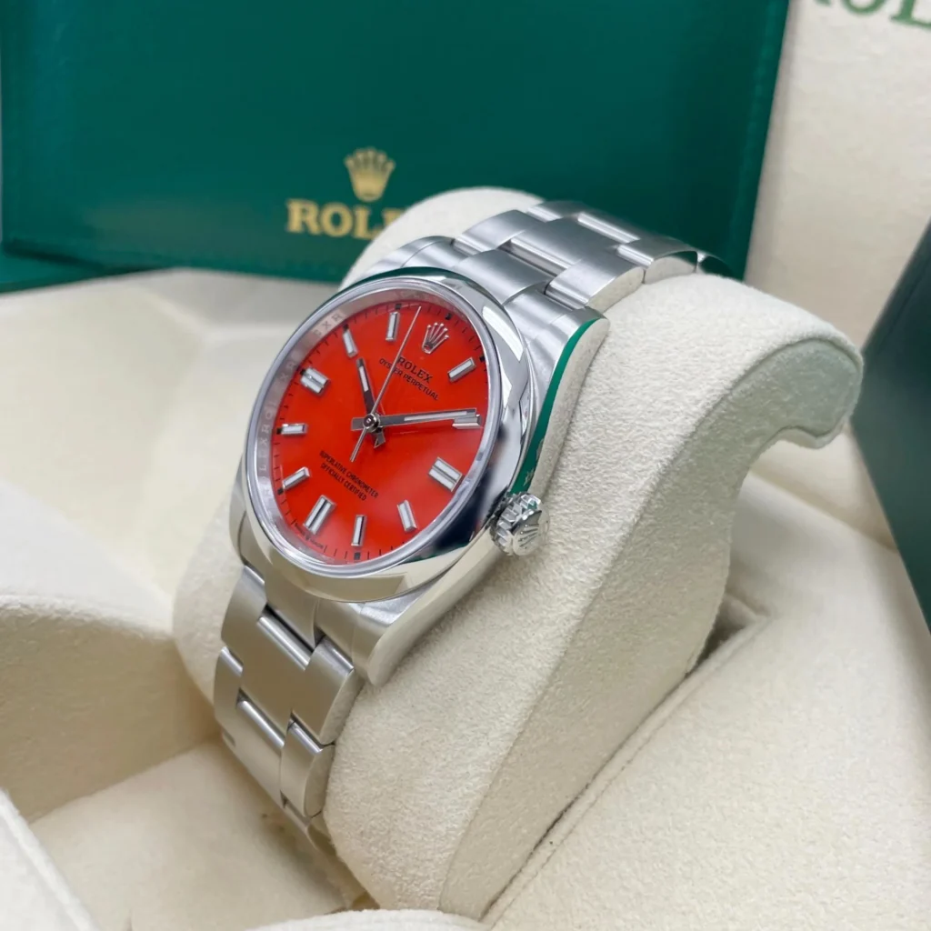 RLX Oyster Perpetual 36mm 126000-0007 Coral Red Dial Steel Watch