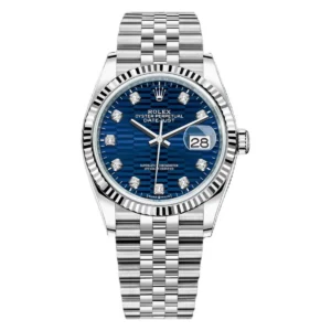 RLX Datejust 36mm 126234 Blue Fluted Motif Diamond Dial Jubilee Bracelet Watch