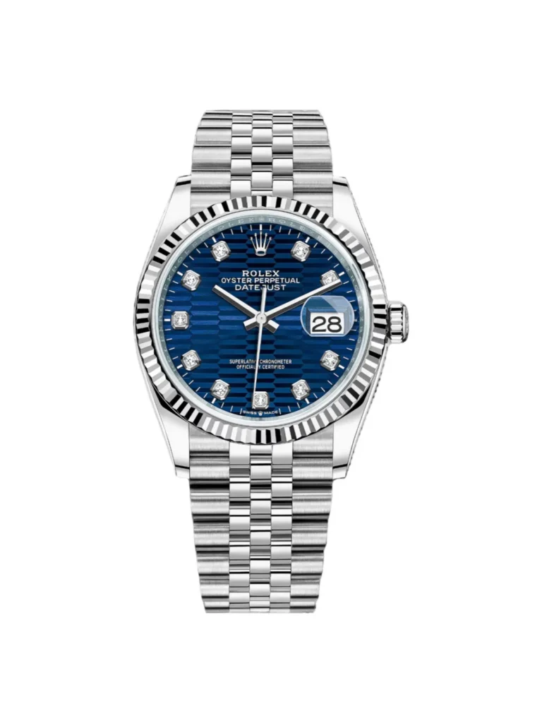 RLX Datejust 36mm 126234 Blue Fluted Motif Diamond Dial Jubilee Bracelet Watch