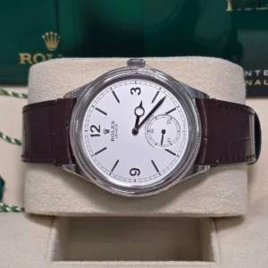 Rolex 1908 White Gold White Dial Brown Alligator Strap - 52509-0006