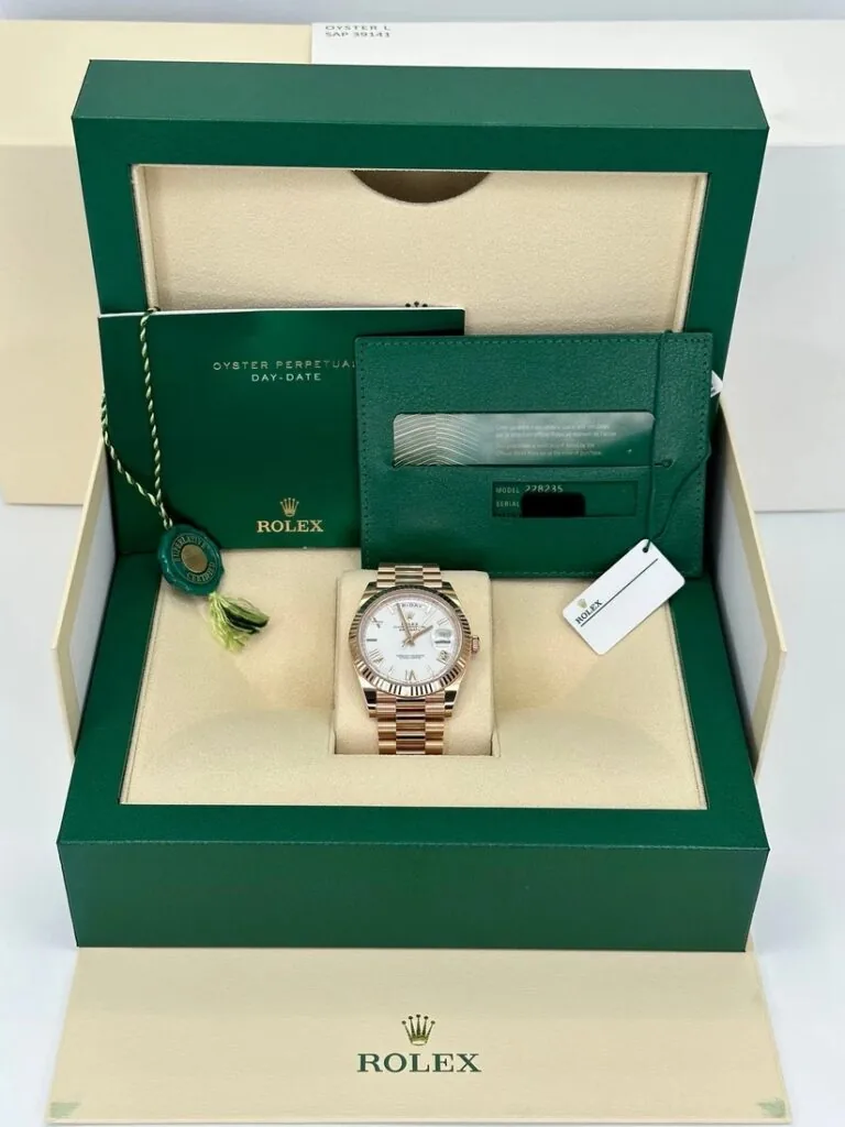RLX Day-Date "President" 40mm Everose Gold White Roman Dial - 228235
