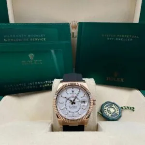 RLX Sky-Dweller 42mm Rose Gold White Dial Oysterflex - 336235