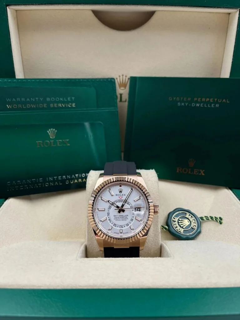 RLX Sky-Dweller 42mm Rose Gold White Dial Oysterflex - 336235