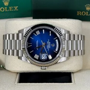 RLX Day-Date "President" 40mm Platinum Blue Roman Ombre Dial - 228236