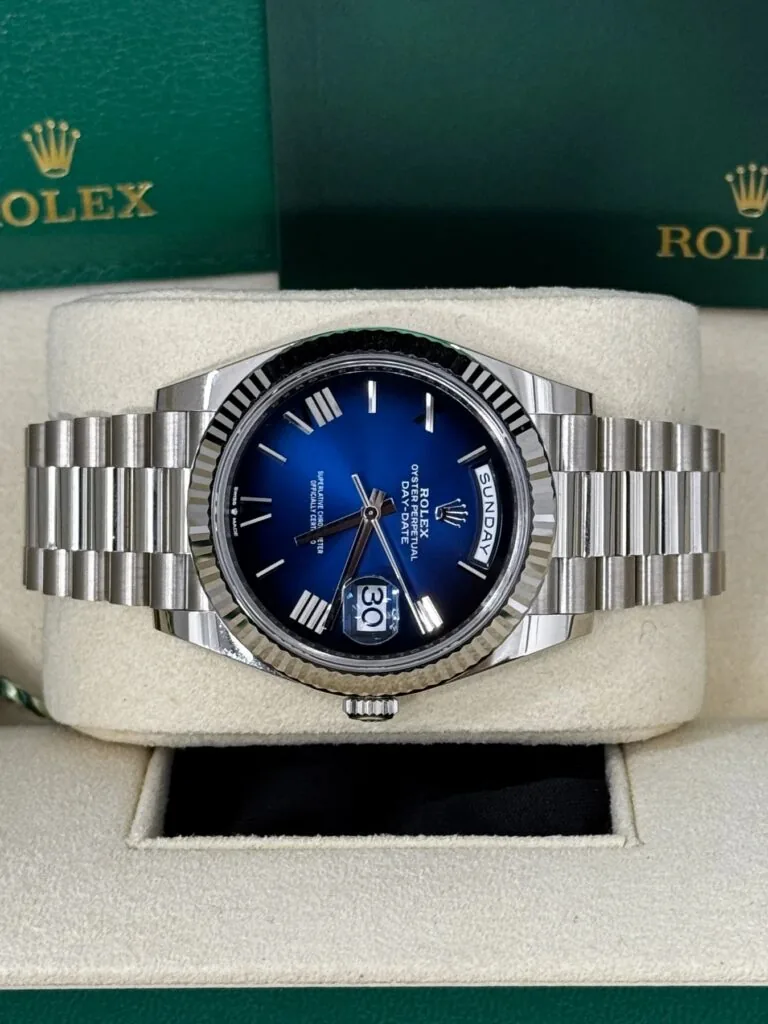 RLX Day-Date "President" 40mm Platinum Blue Roman Ombre Dial - 228236
