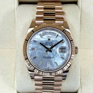 RLX Day-Date "President" 40mm Everose Gold Mother of Pearl Diamond Baguette Dial - 228235