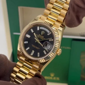 RLX Yellow Gold President Day Date 40mm Black Diamond Baguette Dial - 228238