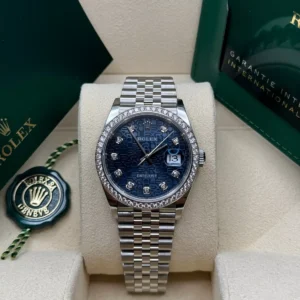 RLX Datejust 36mm 126284 Blue Jubilee Diamond Dial & Diamond Bezel, Stainless Steel Oyster Bracelet Watch