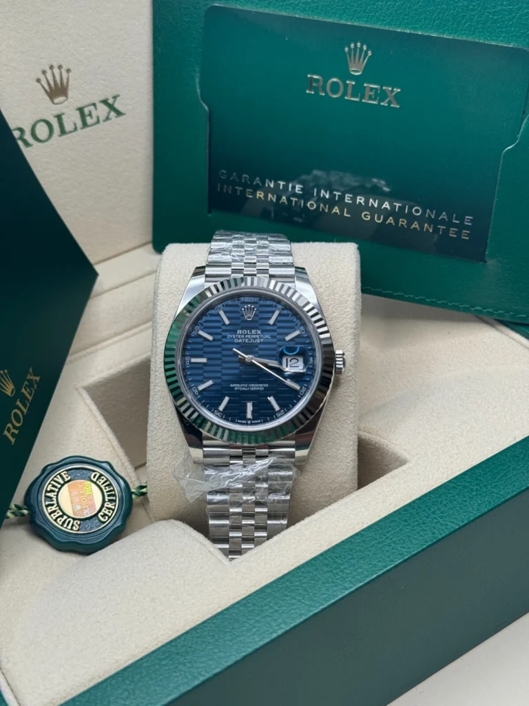 RLX Datejust 41mm Blue Fluted Motif Index Dial Jubilee Bracelet Watch - 126334